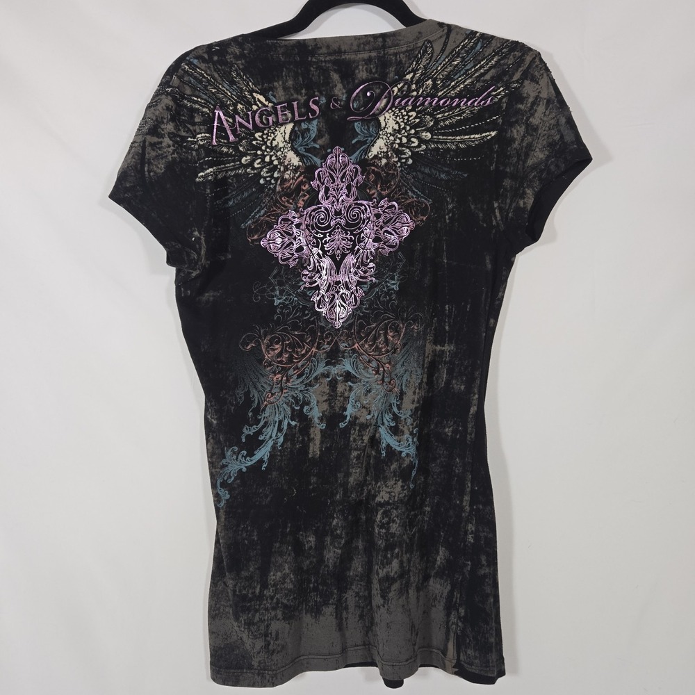 Angels And Diamonds Y2K V-Neck Tshirt | 100% Cotton | Size Women's X-Large - Picture 2 of 7